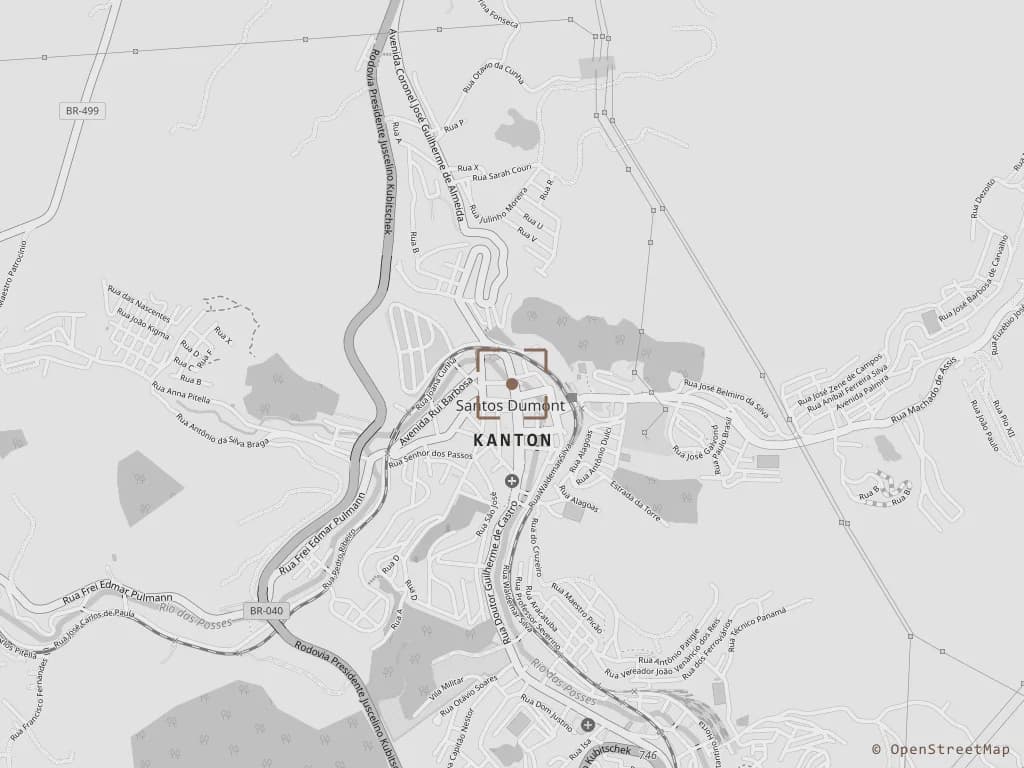 Mapa de Santos Dumont com a KANTON marcada no centro