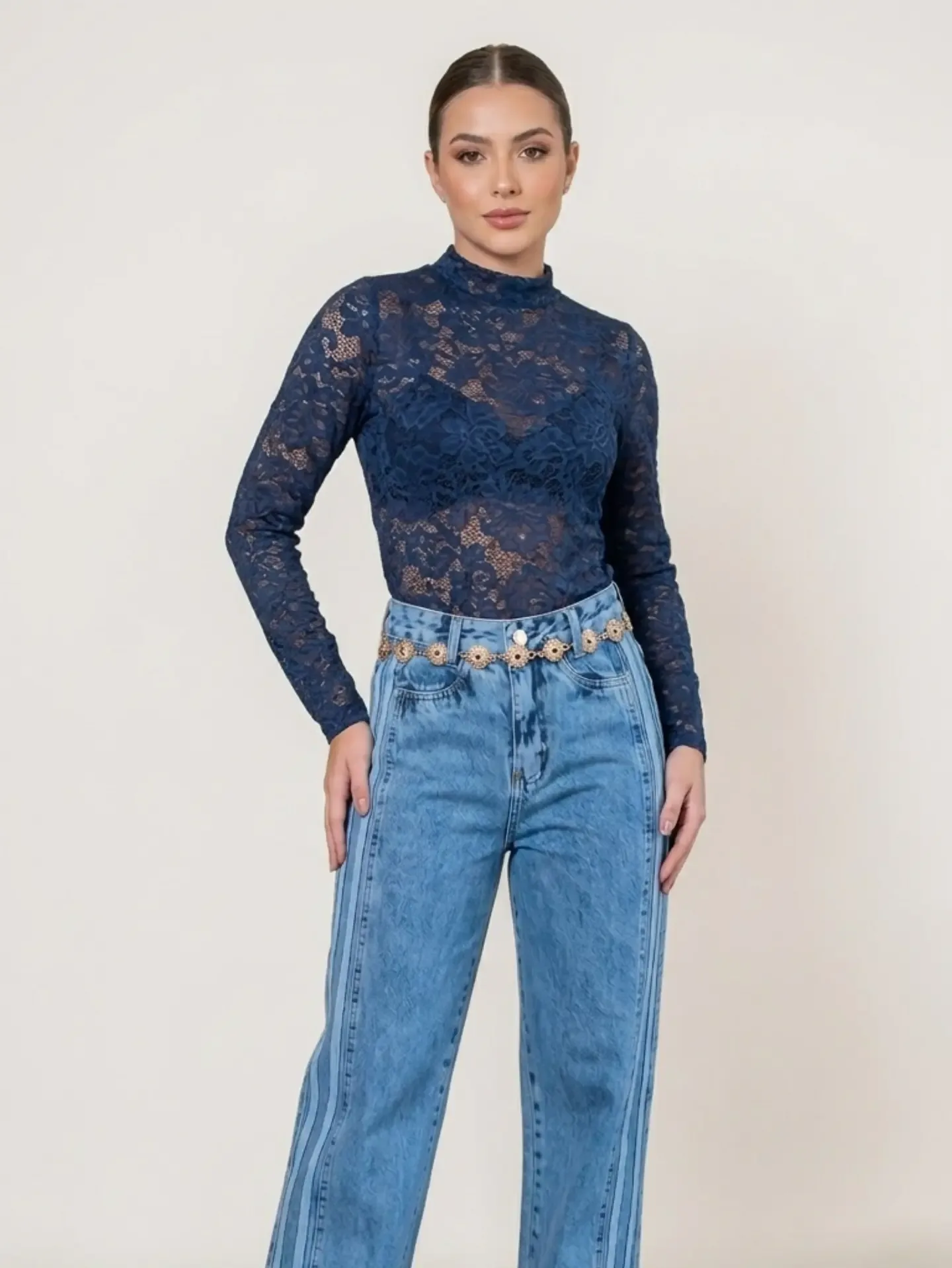Body de renda azul-marinho, KANTON